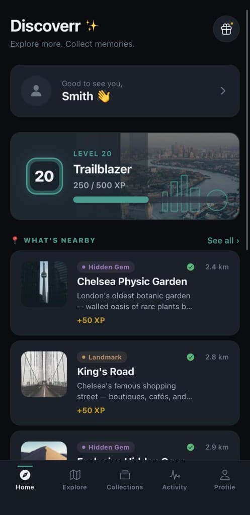 Discoverr home screen